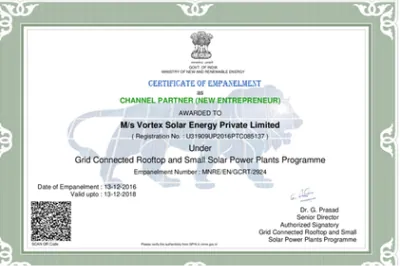Vortex Solar certificate